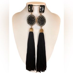 Camellia Vintage Black Tassel Drop Earrings